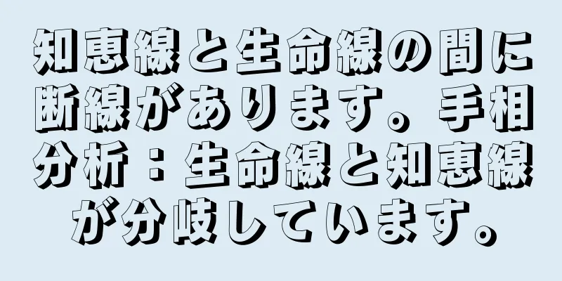 知恵線と生命線の間に断線があります。手相分析：生命線と知恵線が分岐しています。
