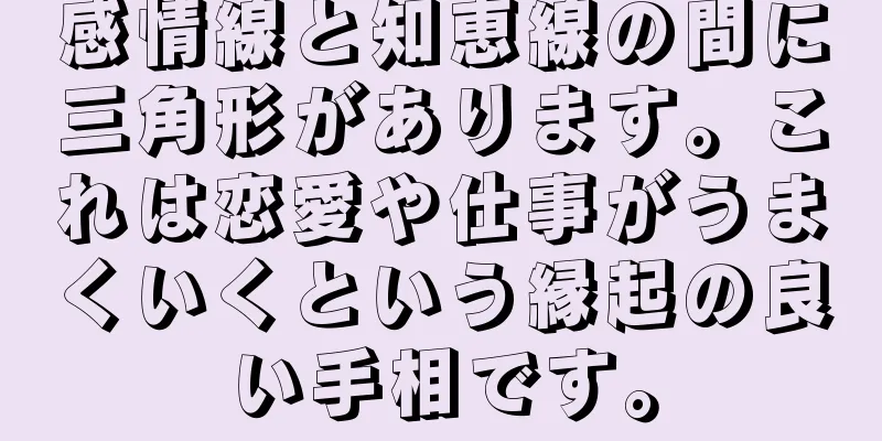 感情線と知恵線の間に三角形があります。これは恋愛や仕事がうまくいくという縁起の良い手相です。