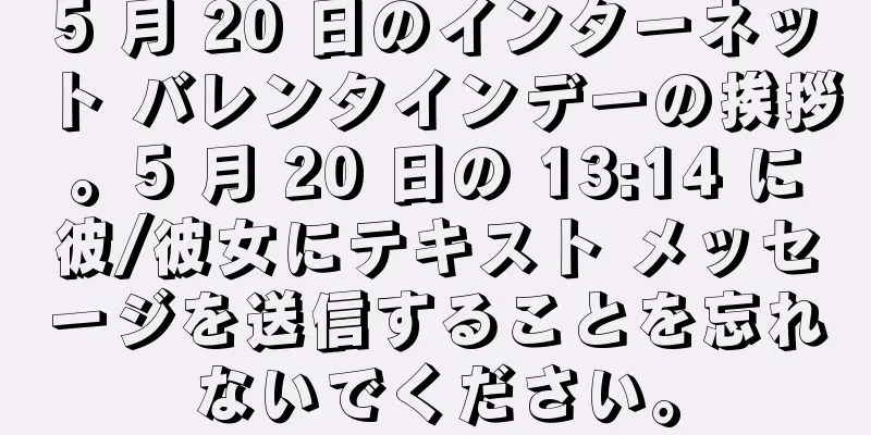 5 月 20 日のインターネット バレンタインデーの挨拶。5 月 20 日の 13:14 に彼/彼女にテキスト メッセージを送信することを忘れないでください。
